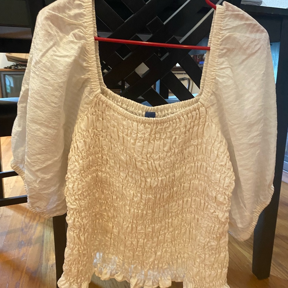 Old Navy Cream Smocked Ruffled Blouse